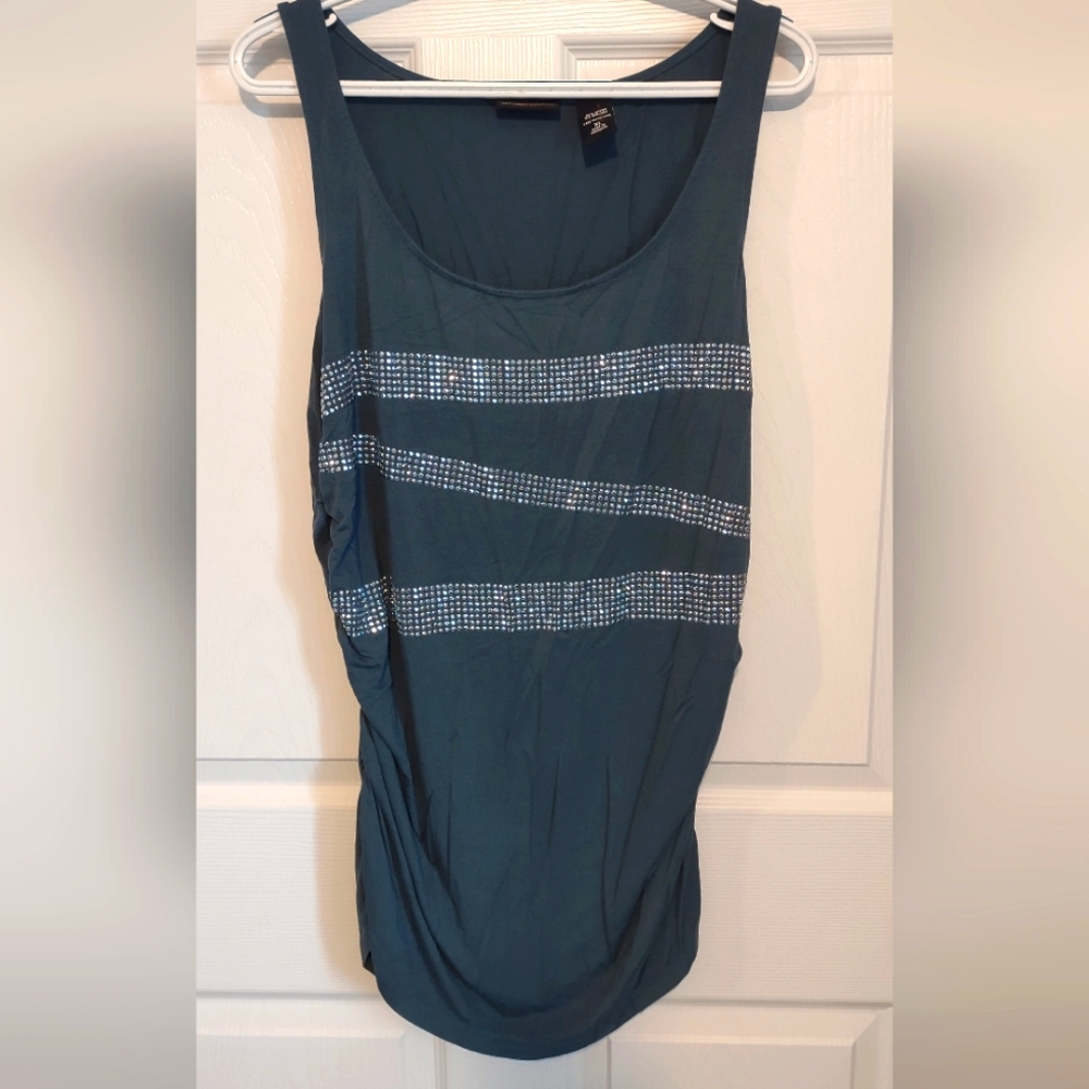 New York & Company Dark Teal Sequined Ruched Tank – Size XL
